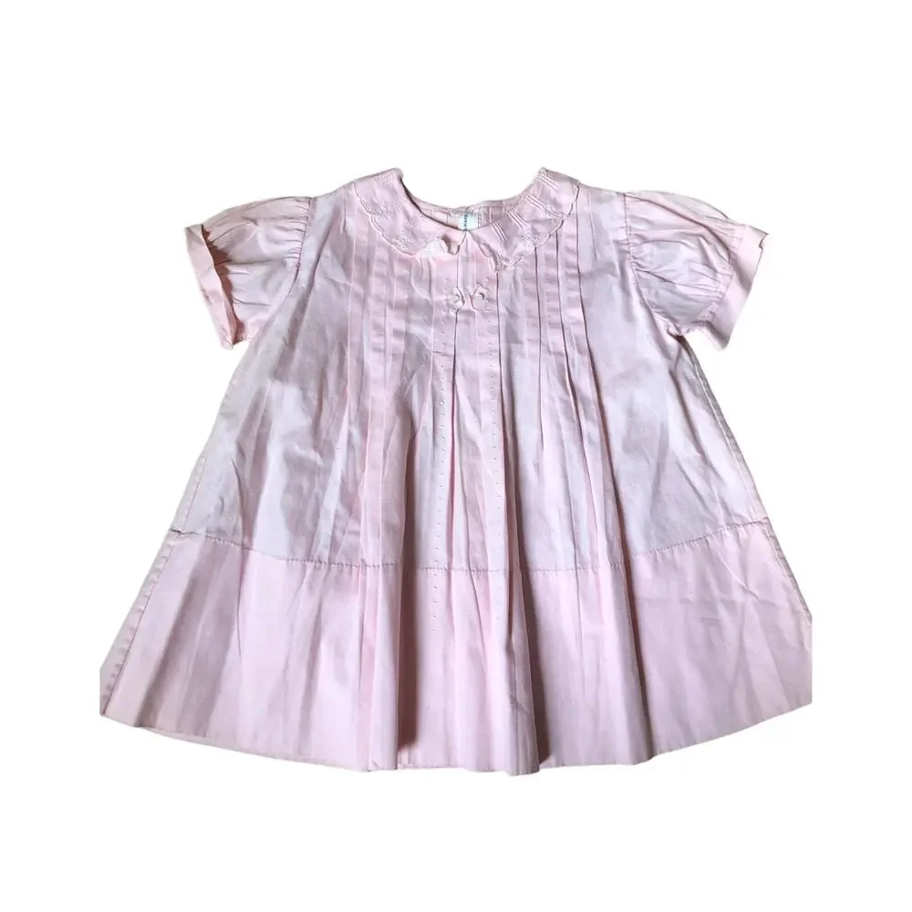Vintage handmade Embroidered Dresses pink & white 12-18 months